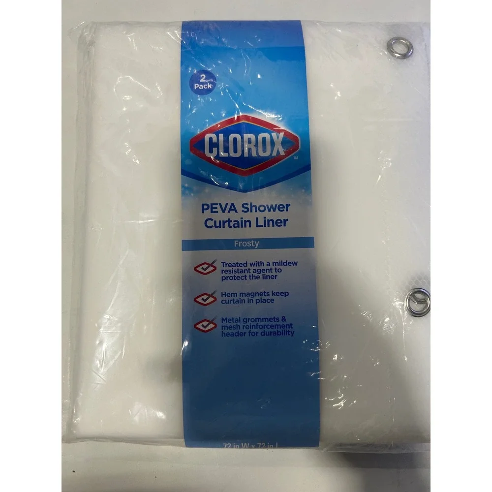 Clorox PEVA Shower Curtain Liner 2 Pack Frosty White 72x72 Mildew Resistant NEW